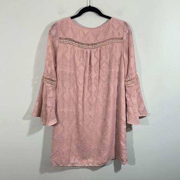 LOFT Women's Dusty Pink Textured Long Sleeve Boho Mini Dress Size SP - Picture 3 of 9